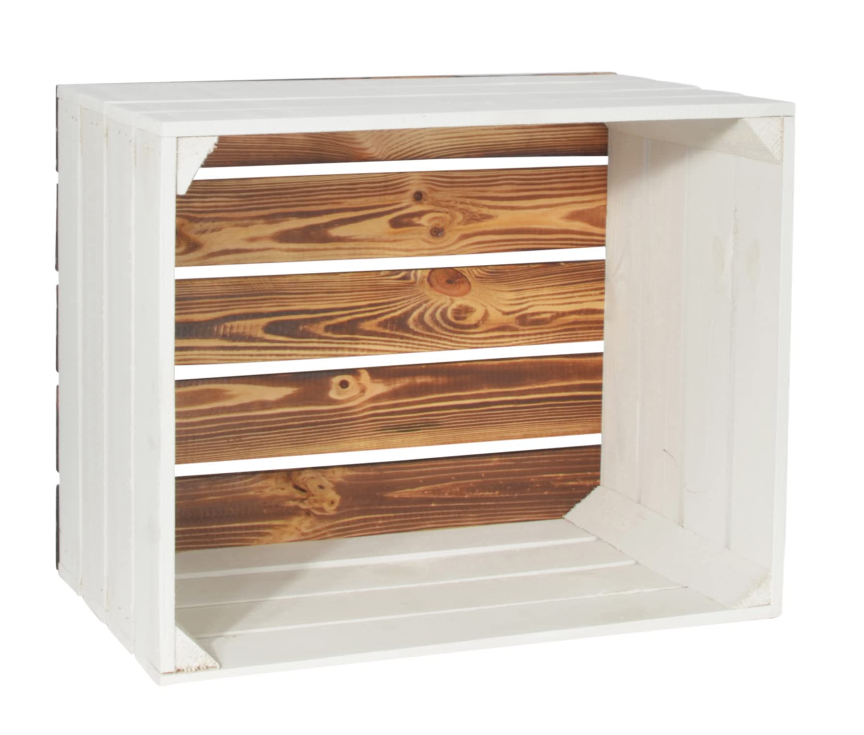 Boîte en bois Grete Blanc Flammé 50x40x30cm pour rangement déco