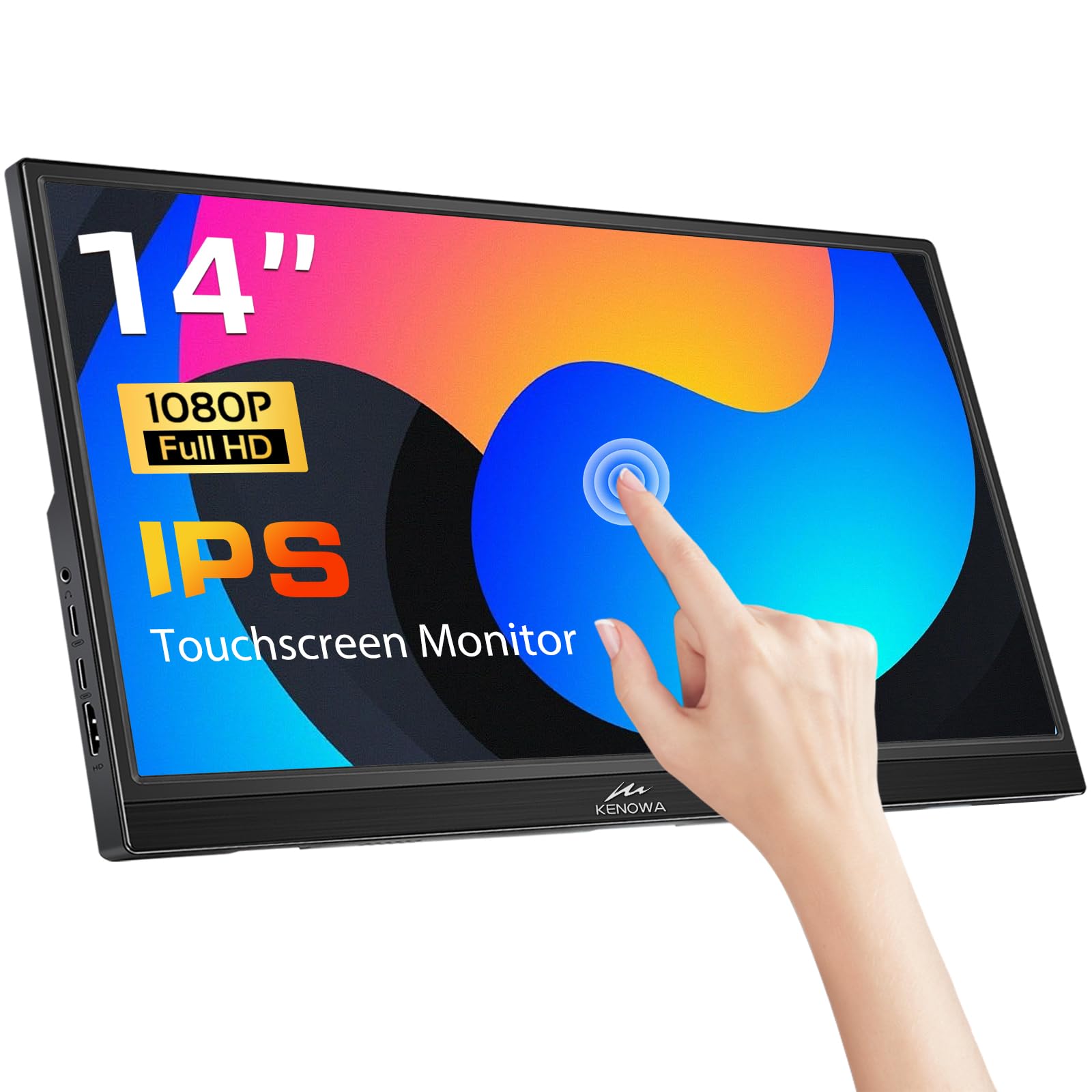 Kenowa Portable Monitor Touchscreen 14" FHD 1080P External Display 100% sRGB,Low-Power,VESA Mountable Travel Monitor Port with USB-C & HDMI for PC/Laptop/Mac/Gaming/Office