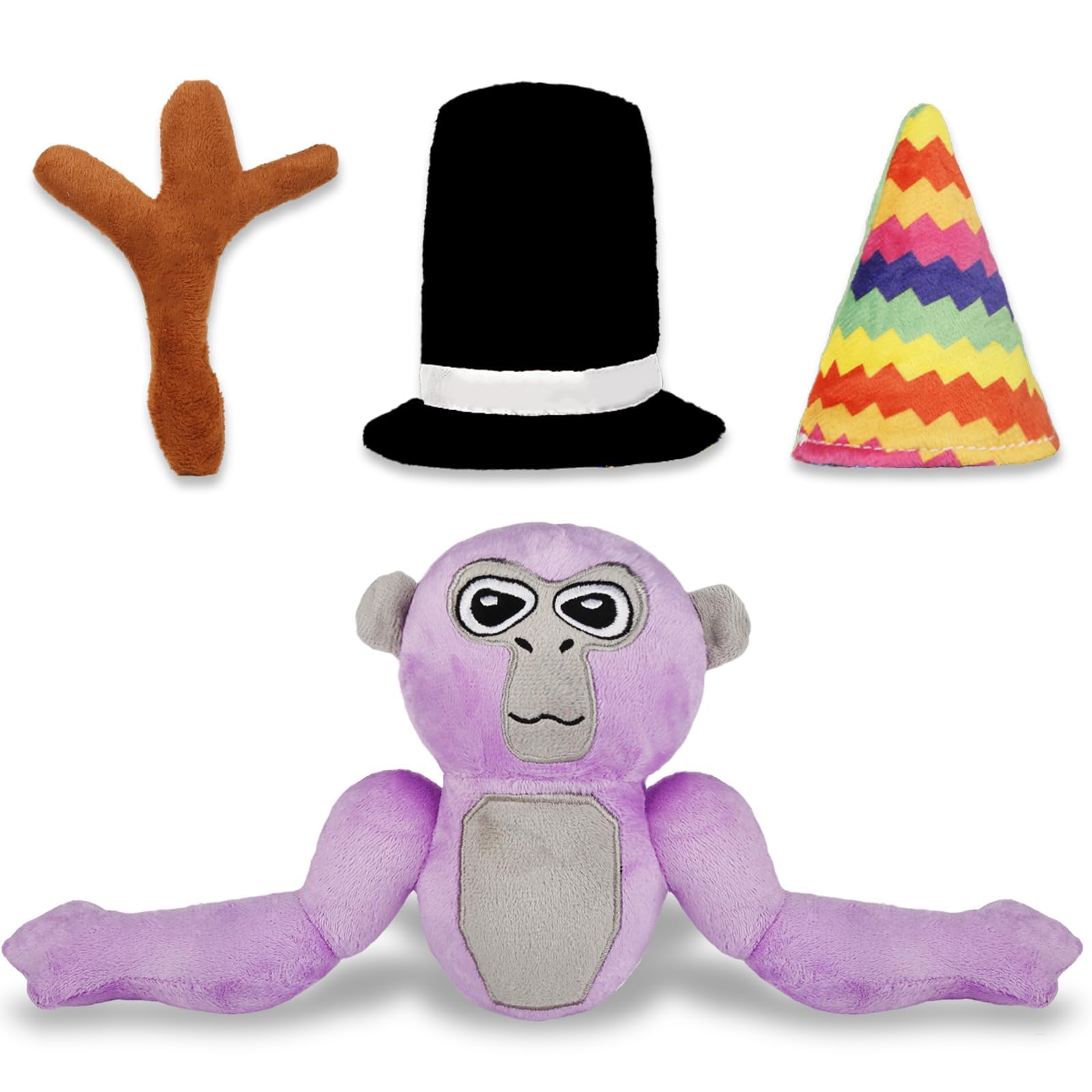 Ainvliya Gorilla Monkey Plush Toy- Soft Plushie Stuffed Animal Toys Gorilla Doll with Hats and Branch Scepter Plush Throw Pillow Doll for Game Lovers Fans Kids Adult Playing Sleeping Collection Gift