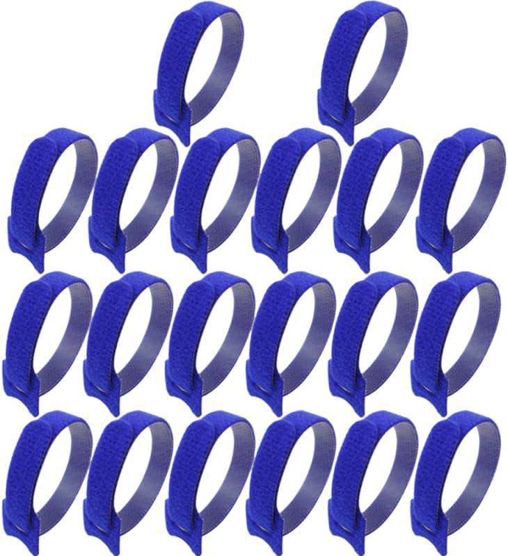 20PCS Releasable Nylon Cable Ties Loop Wrap Bundle Tie T-Type Cable Organizers Network Wire Adhesive Fastener Straps,Blue