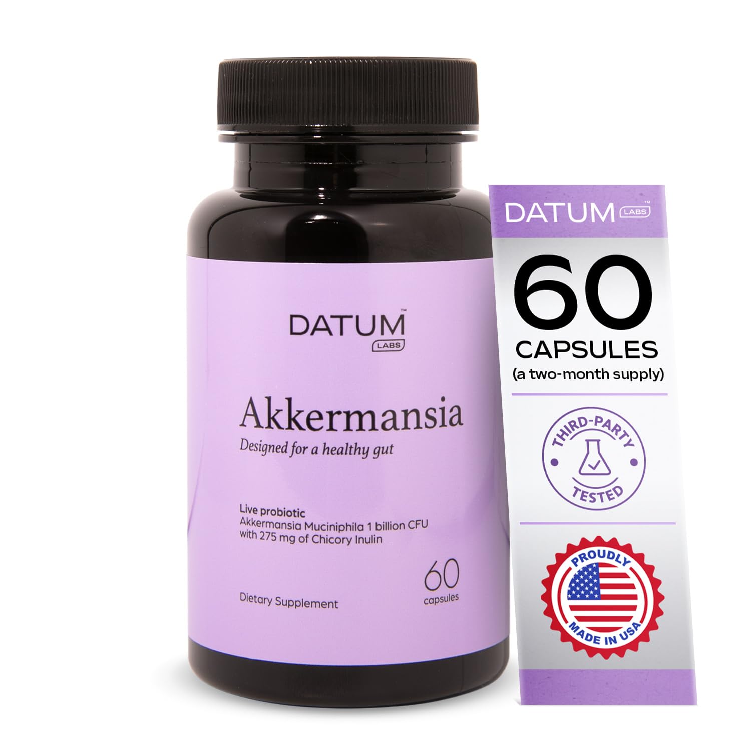 Akkermansia Muciniphila Probiotic + Prebiotic Supplement - Increases GLP-1 Production, Delayed Release, Third-Party Tested, Shelf Stable, 1Bn CFU (60 Acid-Resistant Capsules)