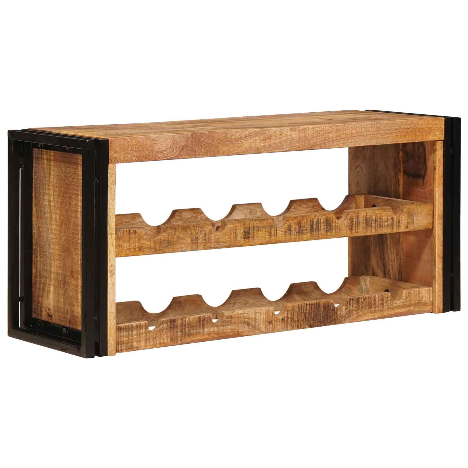 Regał ścienny na wino z litego drewna mango, 100 x 45 x 33 cm, w kolorze brązowym, przemysłowe wzornictwo zapewnia stabilne przechowywanie wina