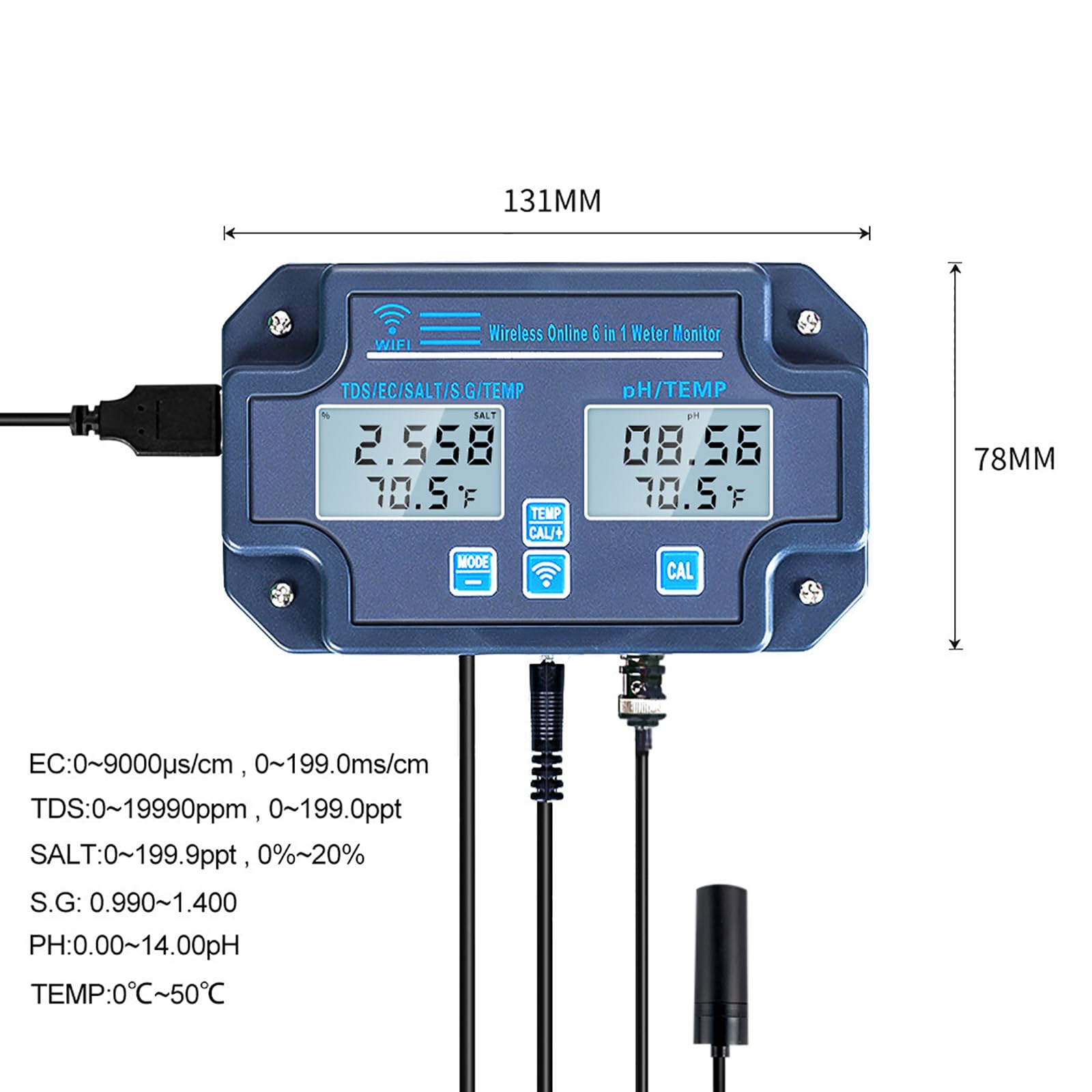 7 In 1 Smart Water Quality Tester, Wireless WiFi Water Monitor Measures PH/ ORP/TDS/EC/Salinity/SG/TEMP, Water Quality Meter With App Connection Real- Time Alerts For Aquarium, Saltwater Fish Tank, Etc - View #13