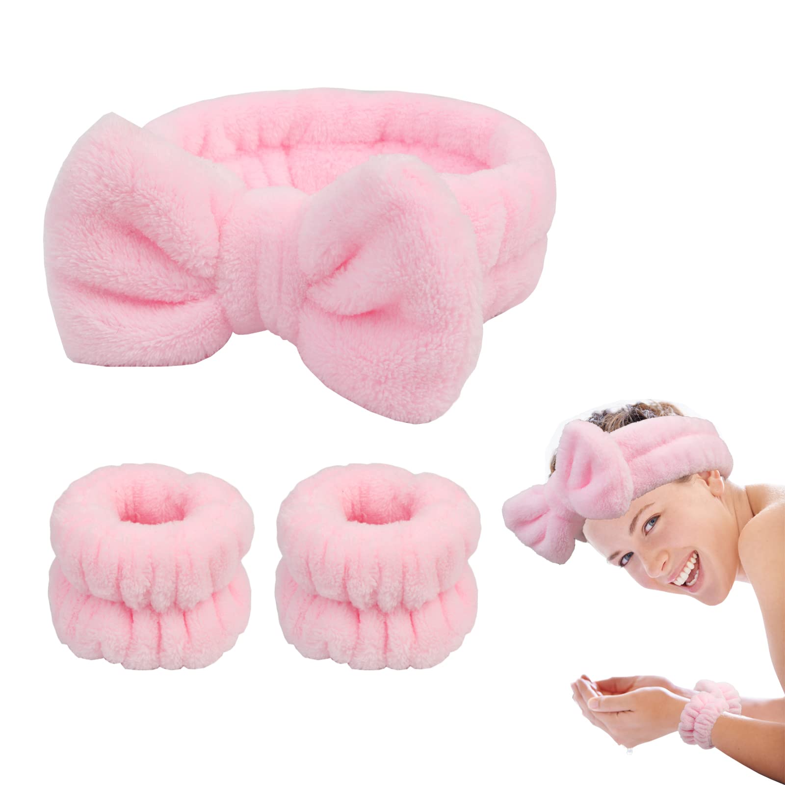 Face Wash Headband & Wrist Bands 3 Pack - Soft Fleece Spa Headbands for Face Washing & Makeup