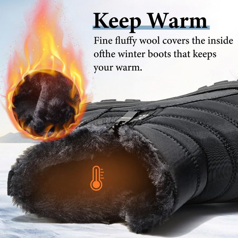 Hanani Mens Winter Snow Boots Fur Lined Warm Ankle Boots Zipper Closure Waterproof Outdoor Boots Men's Lightweight Comfortable Shoes2