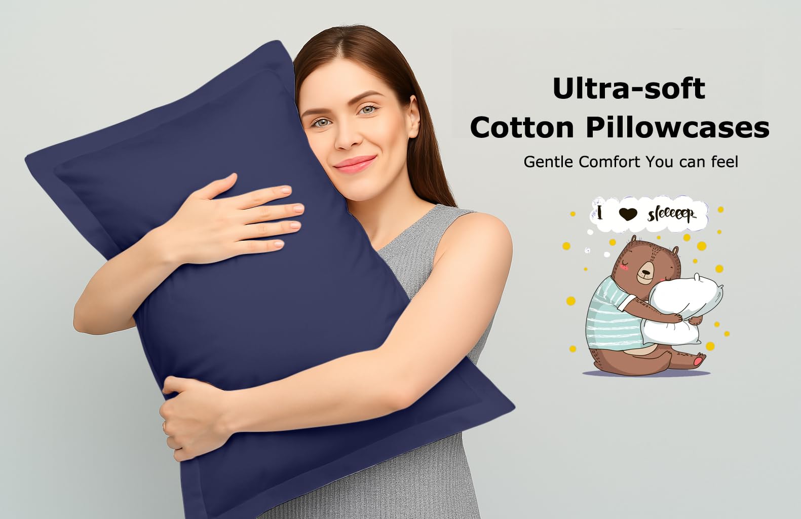 Juego de 2 Fundas de Almohada tamaño Queen de 20 x 30 Pulgadas, 600 Hilos, 100% algodón orgánico, Color Azul Marino con Brida de 5 cm, Suaves y Lisas de Calidad de Hotel