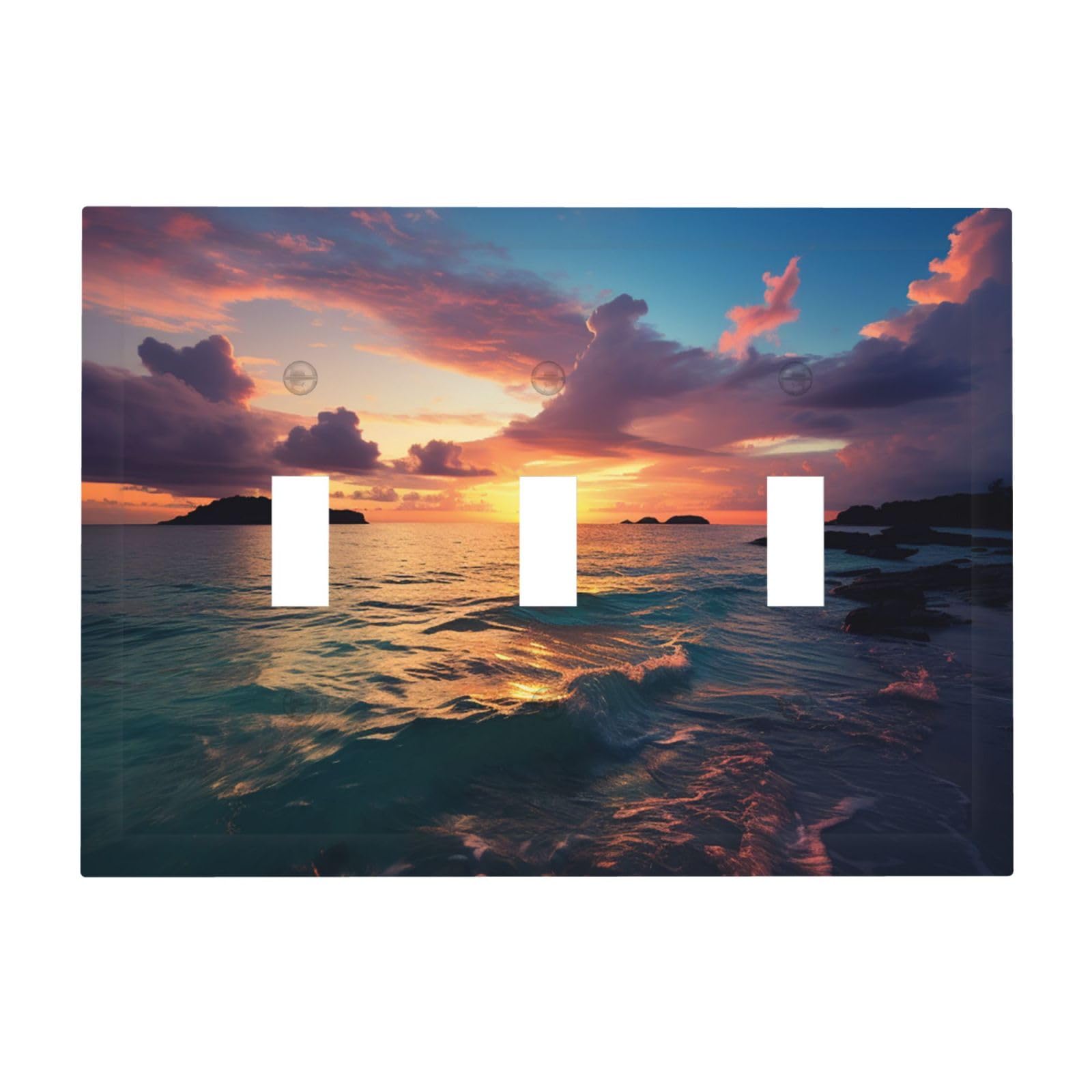 3-Gang Decorator Wall Plate Ocean And Sunset Light Switch Cover Triple Toggle Receptacle Wall Plate Mid Size 4.8" x 6.7" Wallplate Unbreakable Polycarbonate Outlet Faceplates Covers