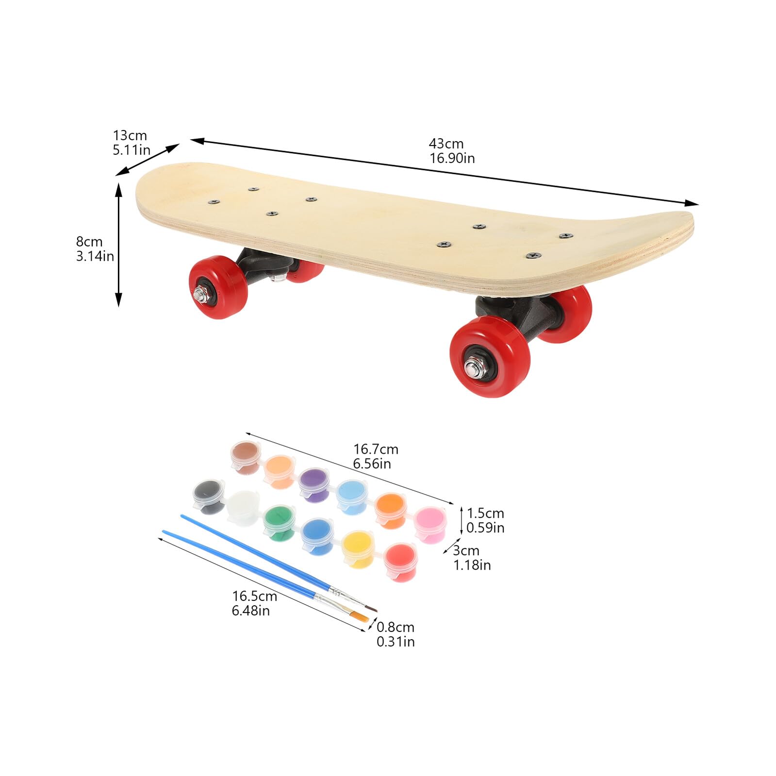 Alipis Set di Pittura Skate Double Side in Legno per Ragazzo Ragazza con Pennello e Pigmenti, Struttura Stabile e Materiale DIY Leggero per attività Creative Fai da Te Colore Casuale