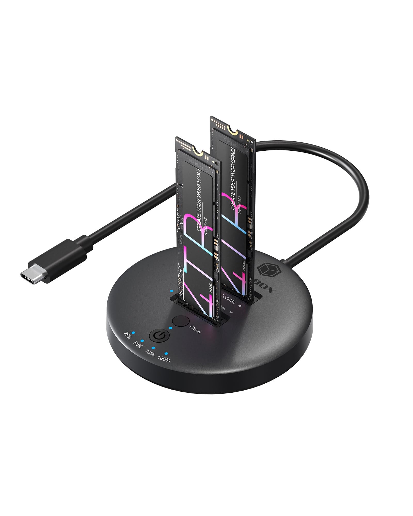 ICY Box M.2 NVMe SSD Clonage et DockingStation, USB-C 3.1 Gen 2, jusqu'à 10 Gbit/s, Double Baie, clonage Automatique sans PC, pour SSD 22 x 30/42/60/80/110 mm, IB-1612MCL-C31