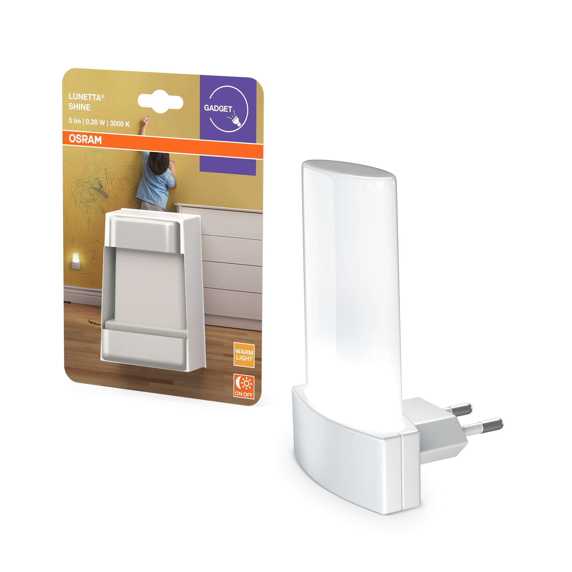 Osram Veilleuse Prise, capteur de lumière du jour, blanc chaud 3000K, 0,​28W, blanc, indice de protection IP20, pour chambres d'enfants et espaces de vie