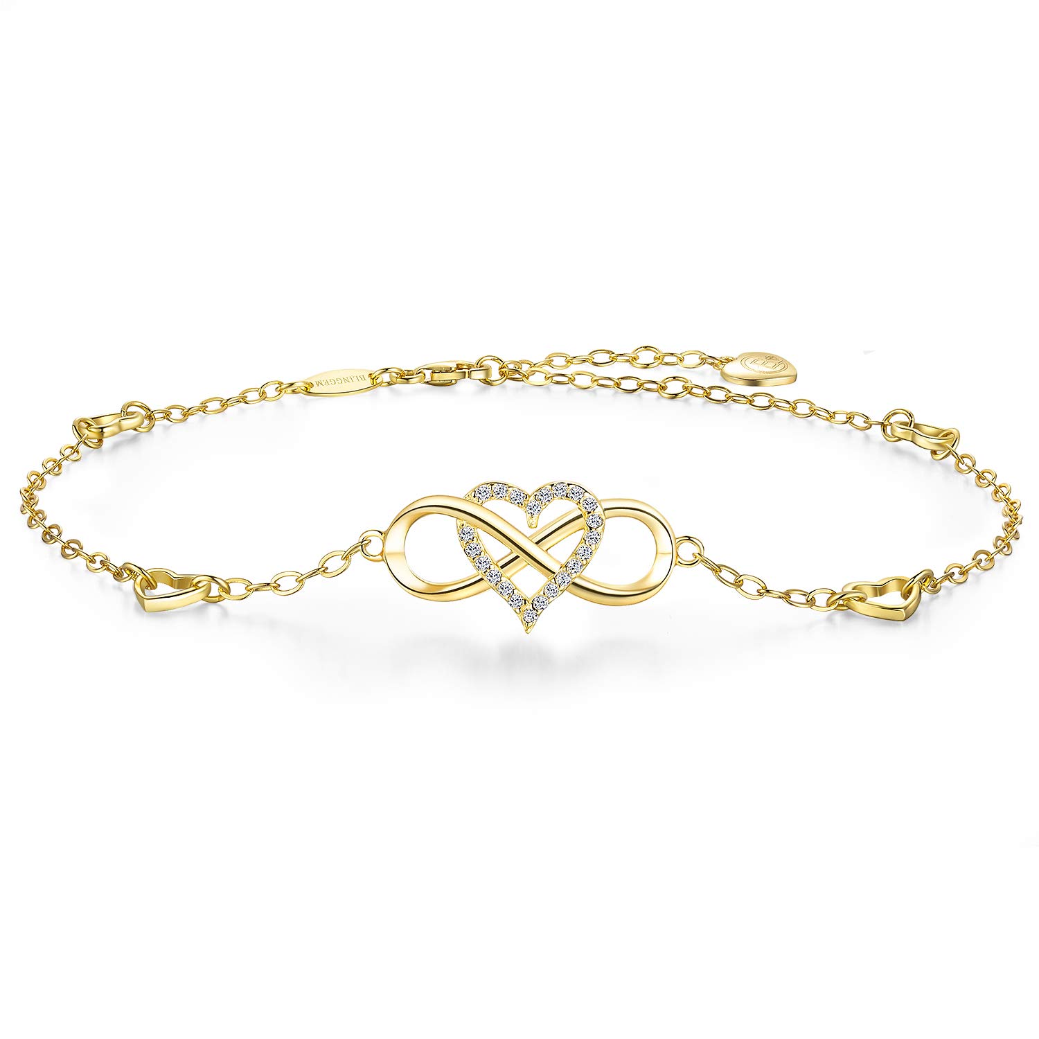 BlingGemAnklets for Women 925 Sterling Silver Infinity Hear Ankle Bracelet Cubic Zirconia Rose Gold Summer Beach Stylish Foot Chain Summer Vacation Jewelry Gift for Mom Women