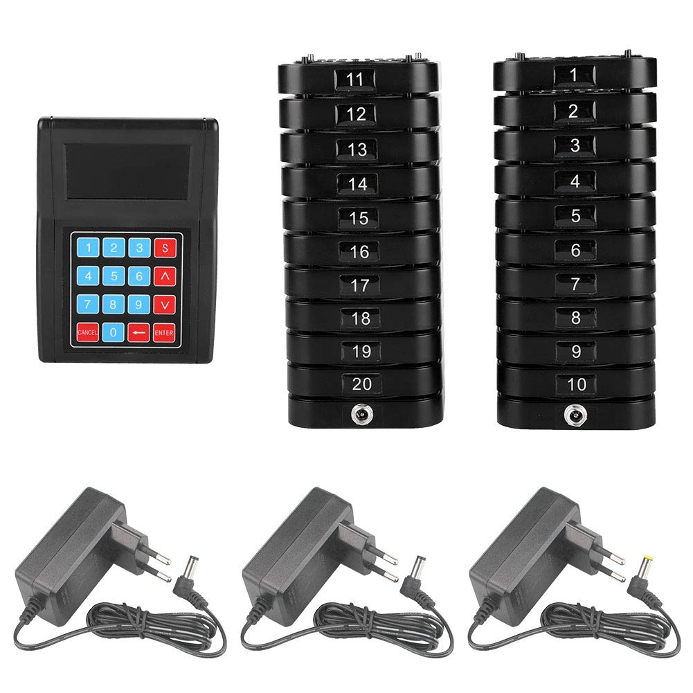 Focket Drahtloses Pager System, 1500m Lange Strecke Gästeruf-Pager Wireless Gästerufsystem Kundenrufsystem 20 Pager 999 Kanäle Kabellos Paging-System für Restaurant Cafeteria Krankenhaus (EU-stecker)