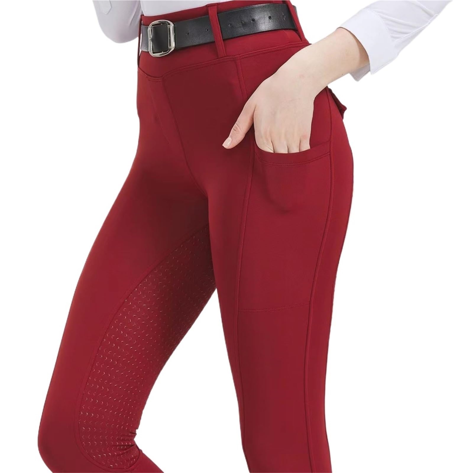 Mallas de equitación for Mujer, con Parche en la Rodilla, Pantalones de equitación, Mallas de Entrenamiento con Bolsillos(M (50-55kg))