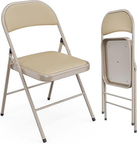 VINGLI Paquete de 2 sillas plegables con asientos acolchados, marco de metal con asiento y respaldo de cuero PU, capacidad de 350 libras, juego de