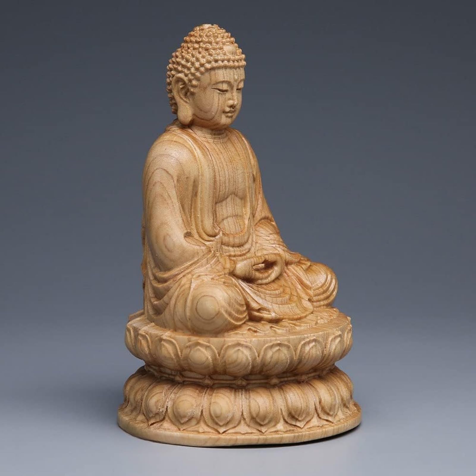 Amazon｜仏像 木製 崖杉の木彫り 仏陀 蓮華座 釈迦牟尼 釈迦如来像