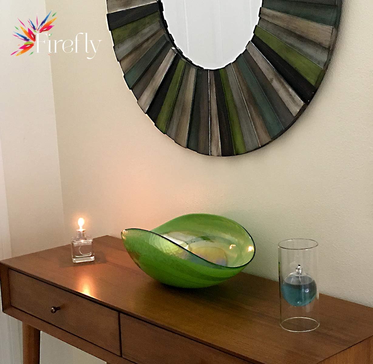 Firefly Fuels Refillable Glass Liquid Candle. Vintage-Look Aura Petite 2.75-oz Reusable Oil Candle for Restaurant Ambience, Indoor Lighting, and Outdoor Events. Use with Liquid Paraffin or Lamp Oil