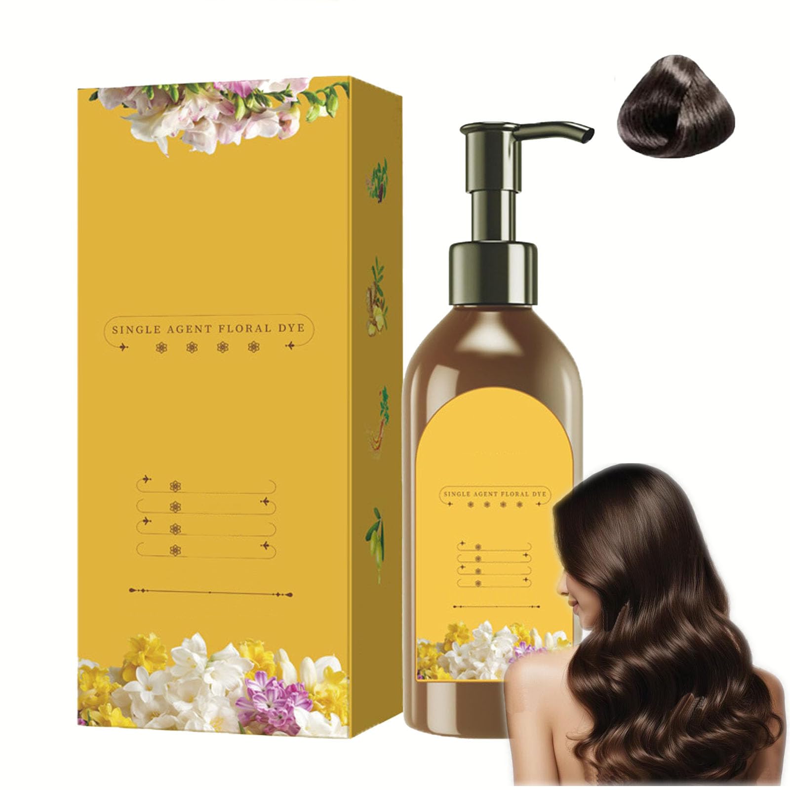 OVNTIKJ Plant Single Dose Floral Fragrance Dye,Plant Based Hair Dye Shampoo,Single Agent Floral Dye,Bubble Hair Dye Shampoo,Bubble Plants Hair Dye (Dark Brown)