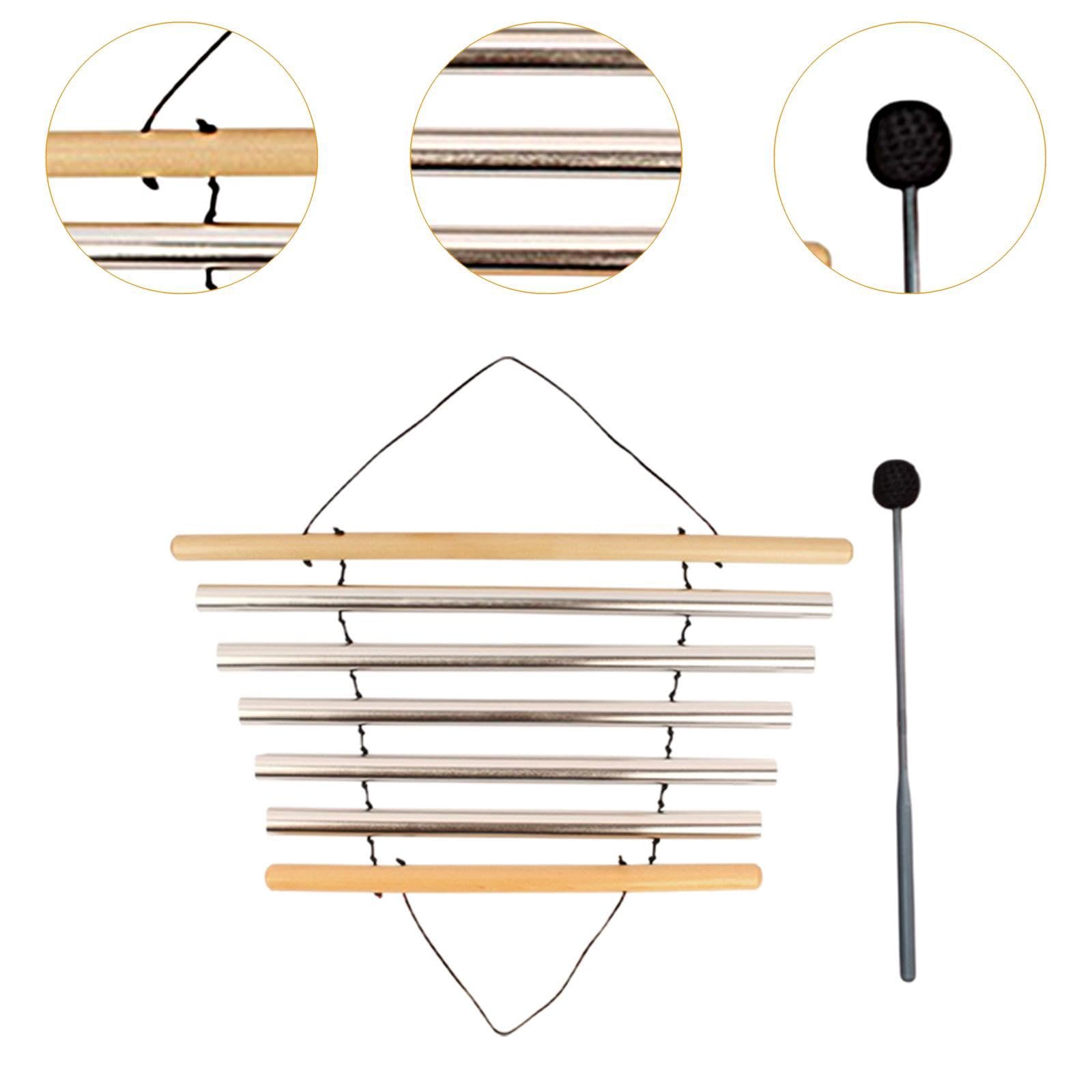 Campana de Meditación Instrumento de Percusión Varilla Tubular Portátil con Mallete Material Madera Aluminio para Meditación y Ambientes, 5 Tonos
