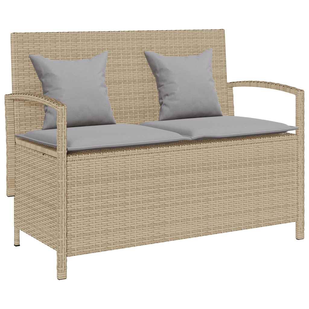 vidaXL Panca Portaoggetti da Giardino con Cuscino Beige in Polyrattan, Panca da Giardino