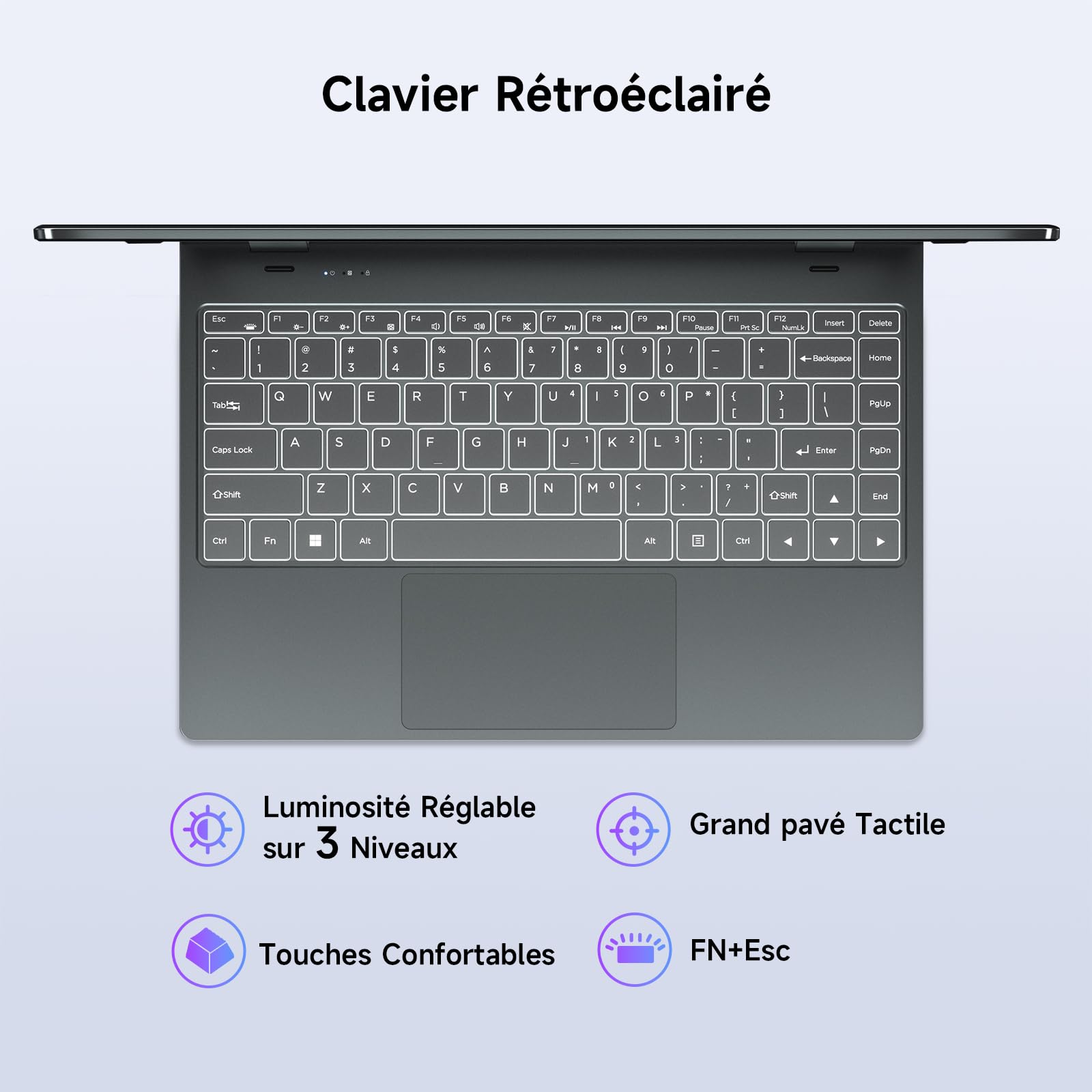 BMAX Ordinateur Portable 2 en 1 Intel N150 14" Écran Tactile 16Go RAM 512Go SSD Clavier Rétroéclairé Win11