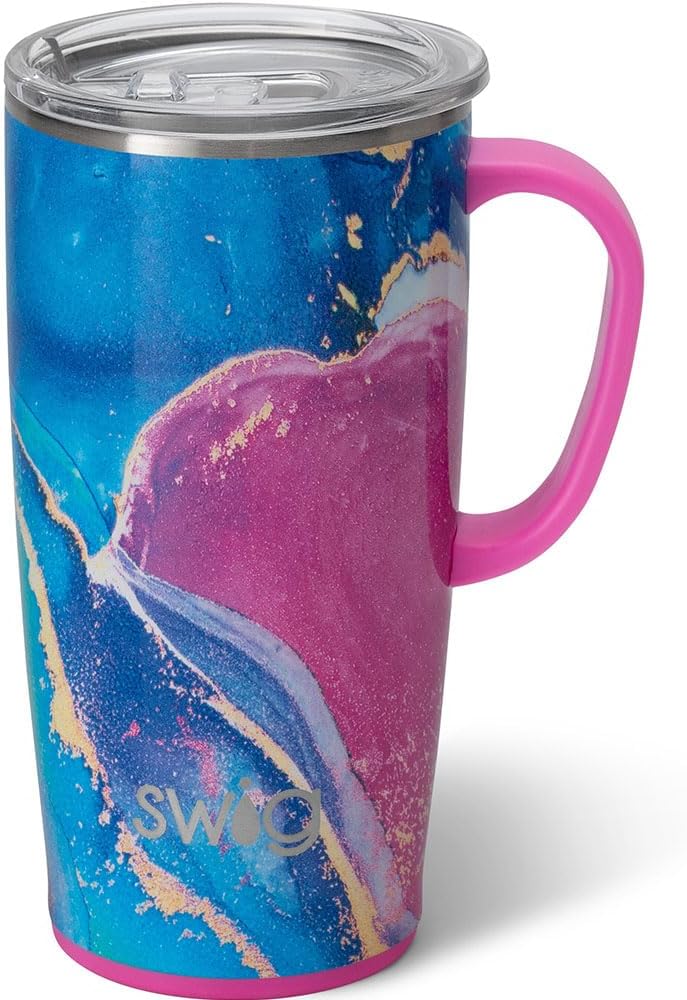 Swig Life22oz Travel Mug, Insulated Tumbler with Handle and Lid, Travel Coffee Mug, Cup Holder Friendly Travel Mug, Stainless Steel 22 oz Tumbler, Reusable Insulated Tumbler with Lid (Razzleberry)