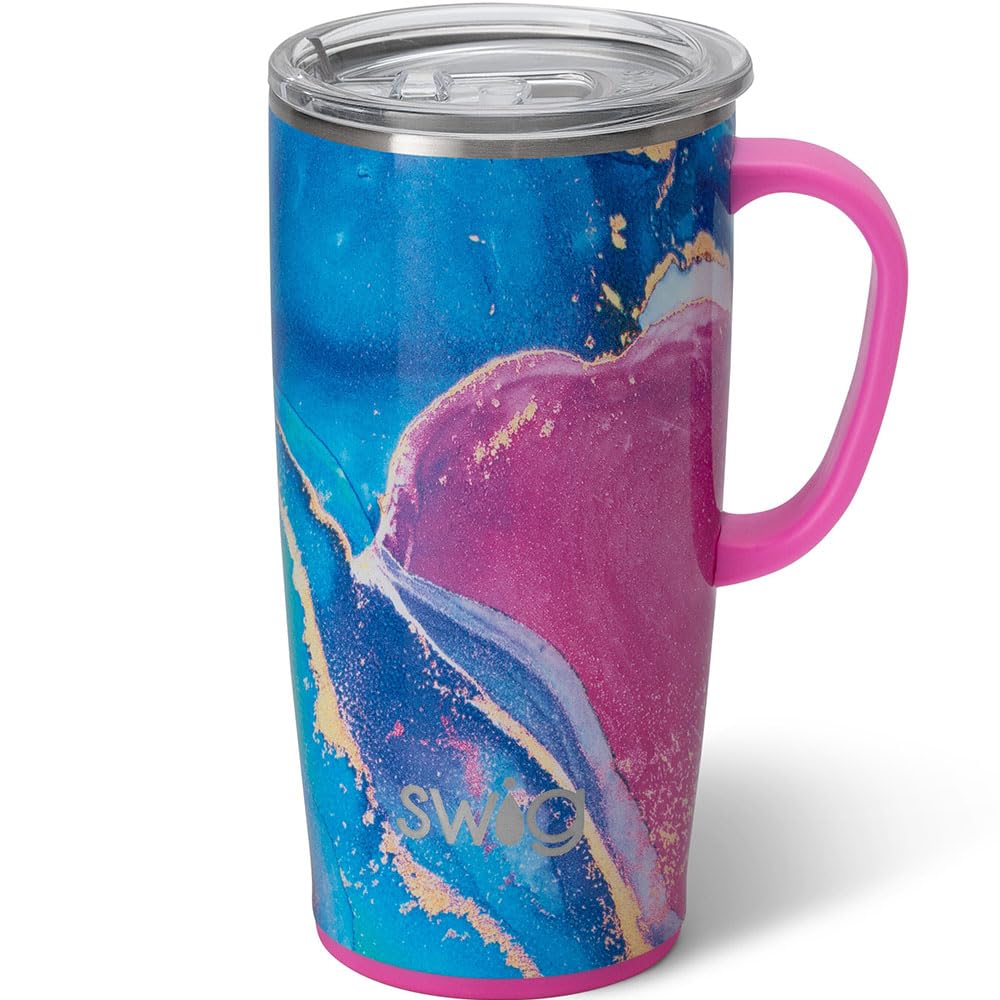 Swig Life22oz Travel Mug, Insulated Tumbler with Handle and Lid, Travel Coffee Mug, Cup Holder Friendly Travel Mug, Stainless Steel 22 oz Tumbler, Reusable Insulated Tumbler with Lid (Razzleberry)