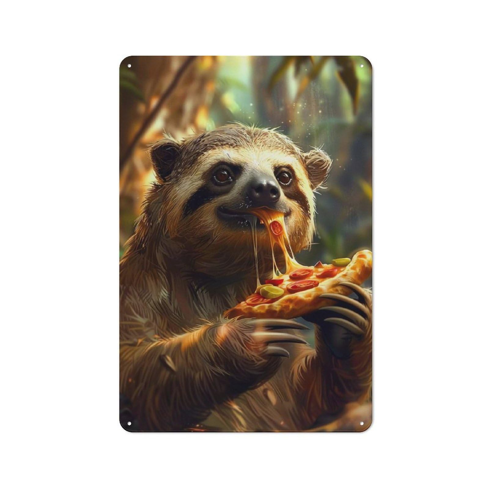 Junmoney Style Sloth Pizza Decorative Metal Wall Decor 30X20cm, Metal Gift Sign For Hallway, Home Bar, Garage Or Study