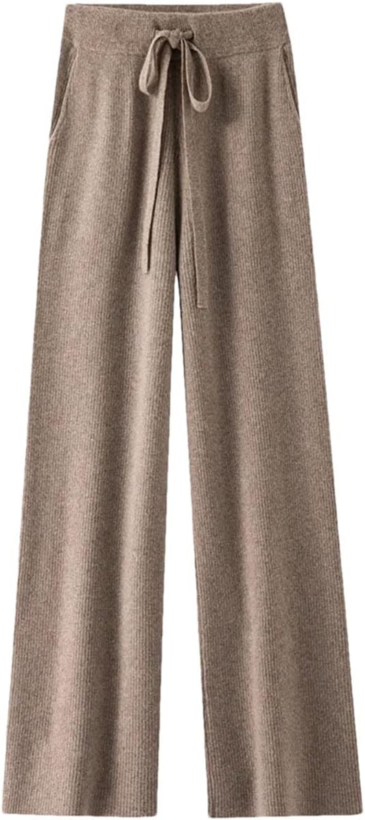 Women’S 100 Percent Merino Wool Palazzo Pants Elastic High Waist Drawstring Lounge Pants Thermal Sweater Pants Trousers