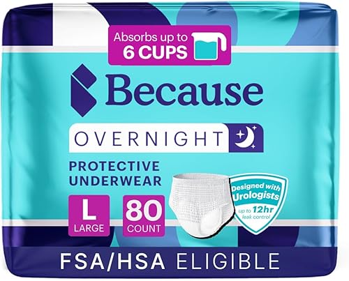 Because Overnight Absorbency Pull Ups - Ropa interior desechable para incontinencia para adultos, calzoncillos nocturnos extra absorbentes para