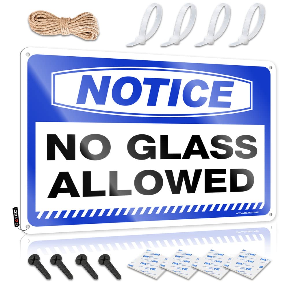 ZTBBDNQHA Vintage Metal Signs Funny Notice No Glass Allowed Tin Sign Man Cave Funny Signs Man Cabe Decor(20X30CM)