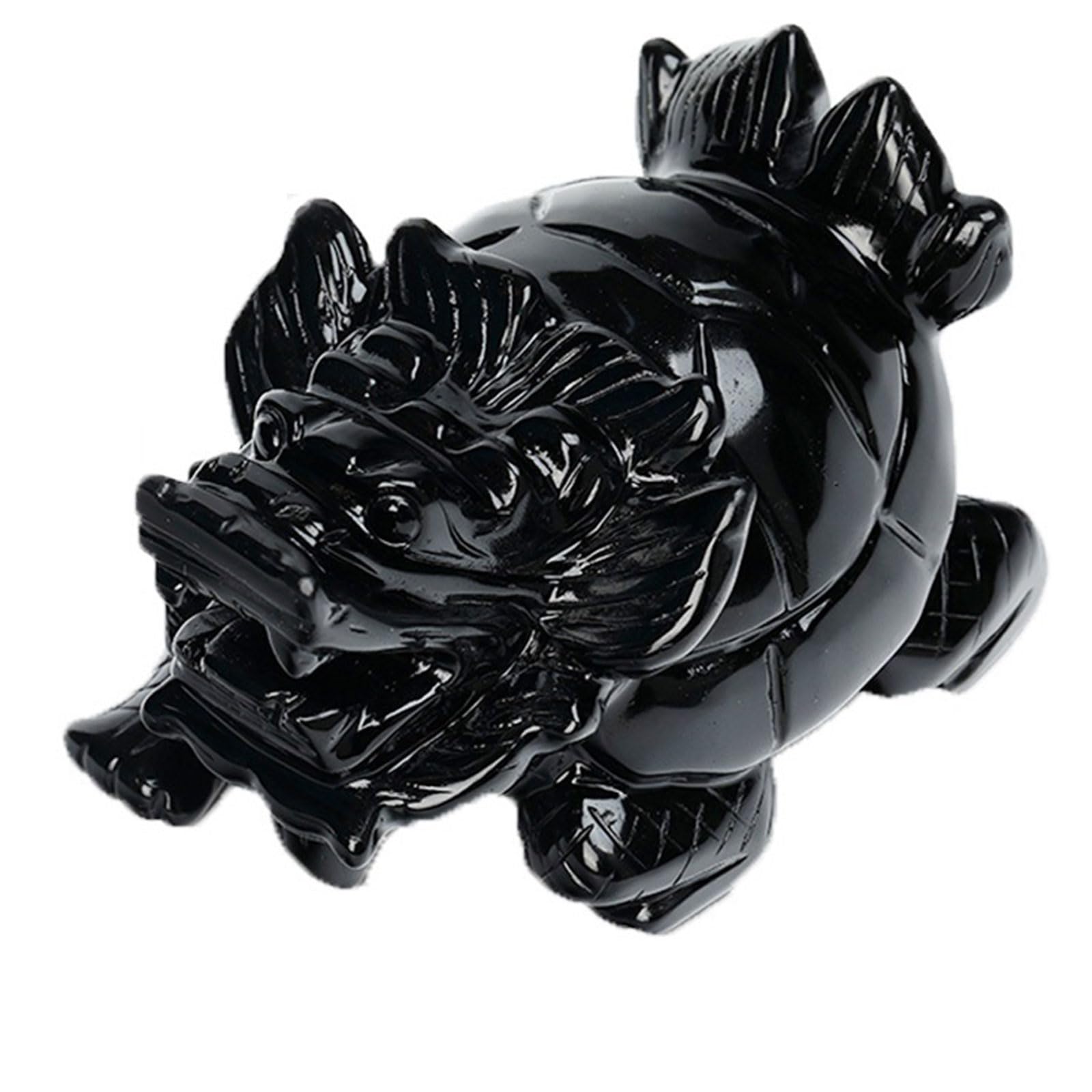 Zooeewly Black Obsidian Stone Turtle Statue - Hand Carved Tortoise Collectible Sculpture, Pocket Animal Figurine for Feng Shui Home Decor,12cm