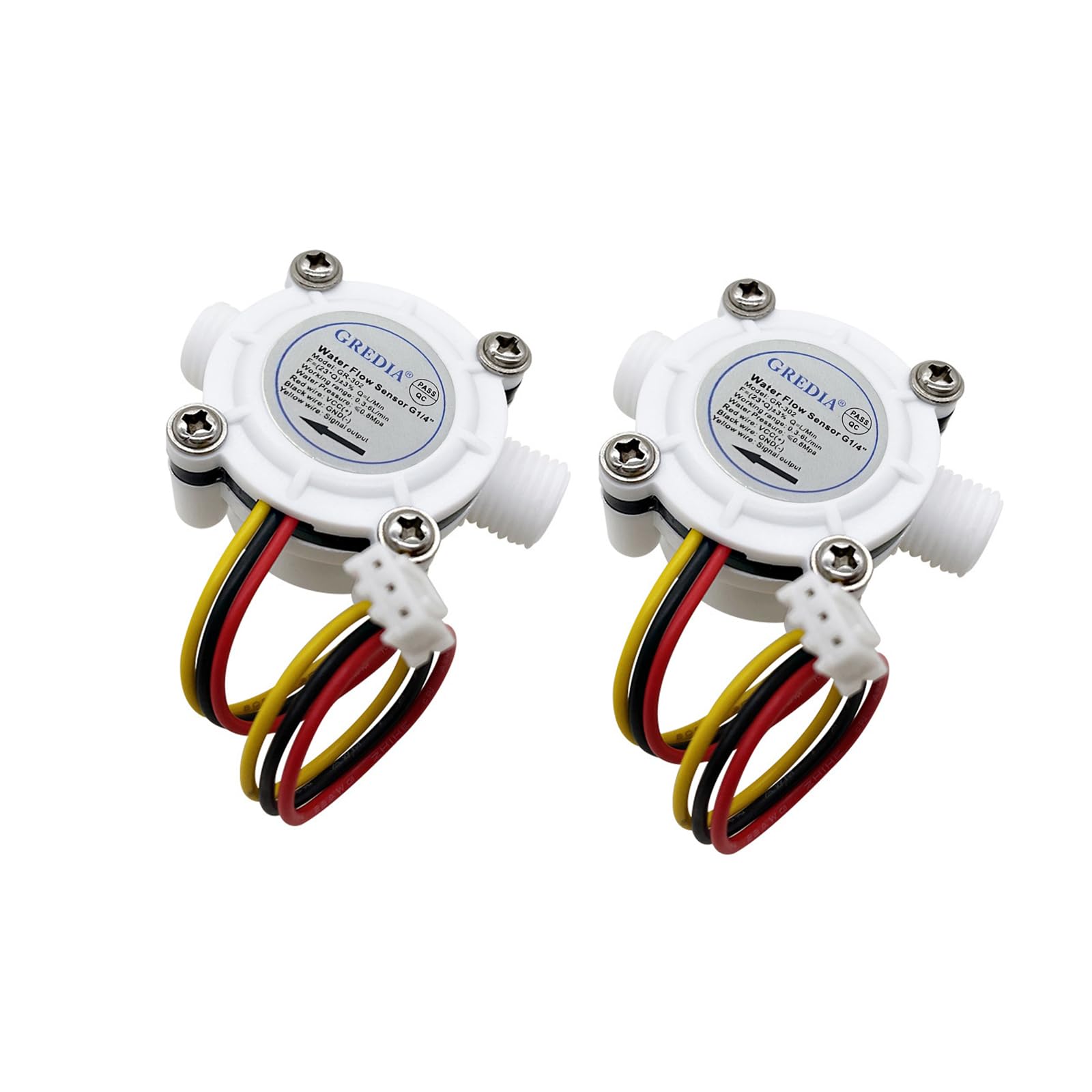 1/4" Water Flow Sensor Food-Grade Switch Hall Effect Flowmeter Fluid Meter Counter 0.3-6L/min (Pack of 2)