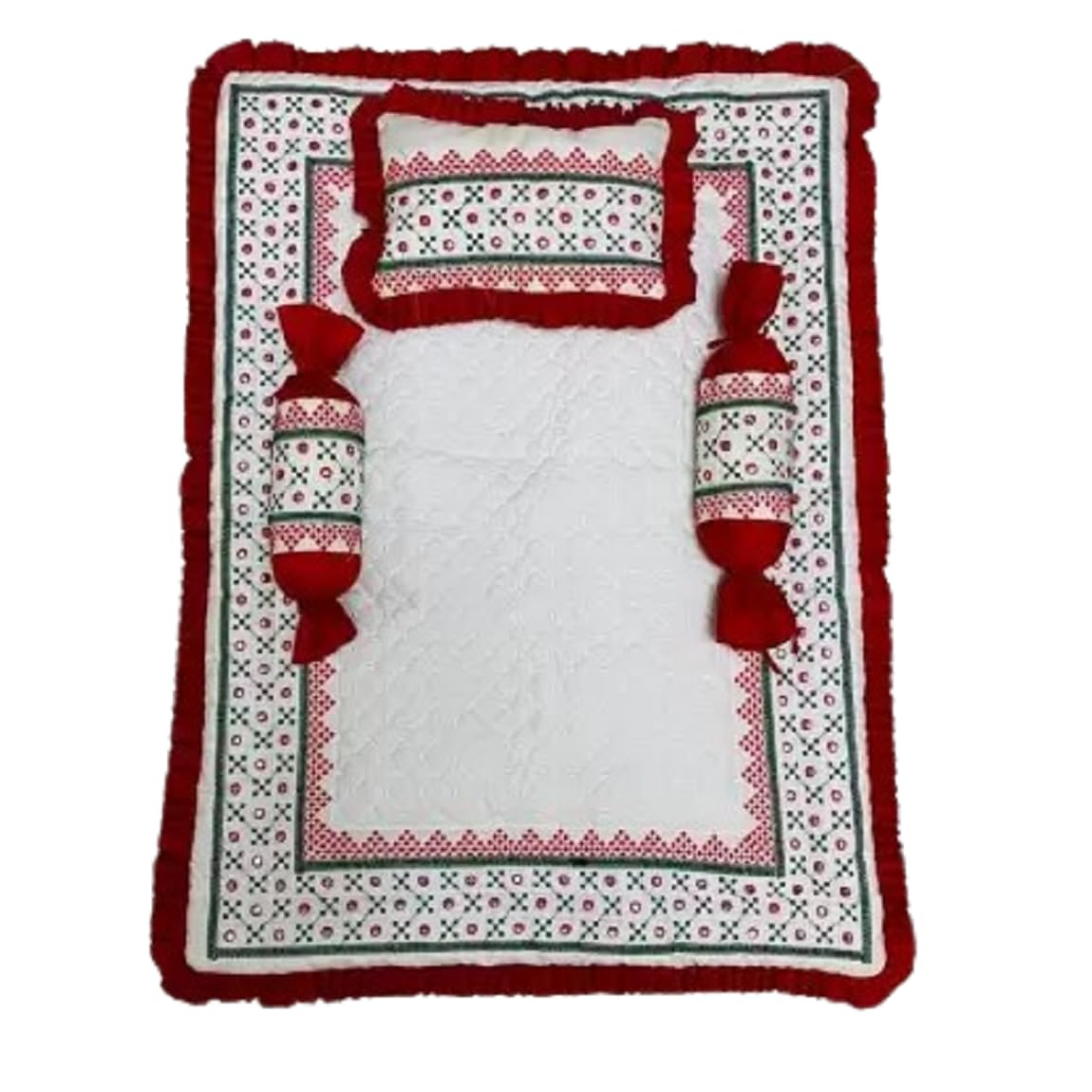 Babyly New Born Baby Mattress Cotton Bed | Godari | Cradle | Crib Sheet | Changing Mat Godadi | Godari | Bedding Set | with 3 Pillow, Made in Soft Premium Cotton for Babies | 0-2 Years (Red) Babyly New Born Baby Mattress Cotton Bed | Godari | Cradle | Crib Sheet | Changing Mat Godadi | Godari | Bedding Set | with 3 Pillow, Made in Soft Premium Cotton for Babies | 0-2 Years (Red)