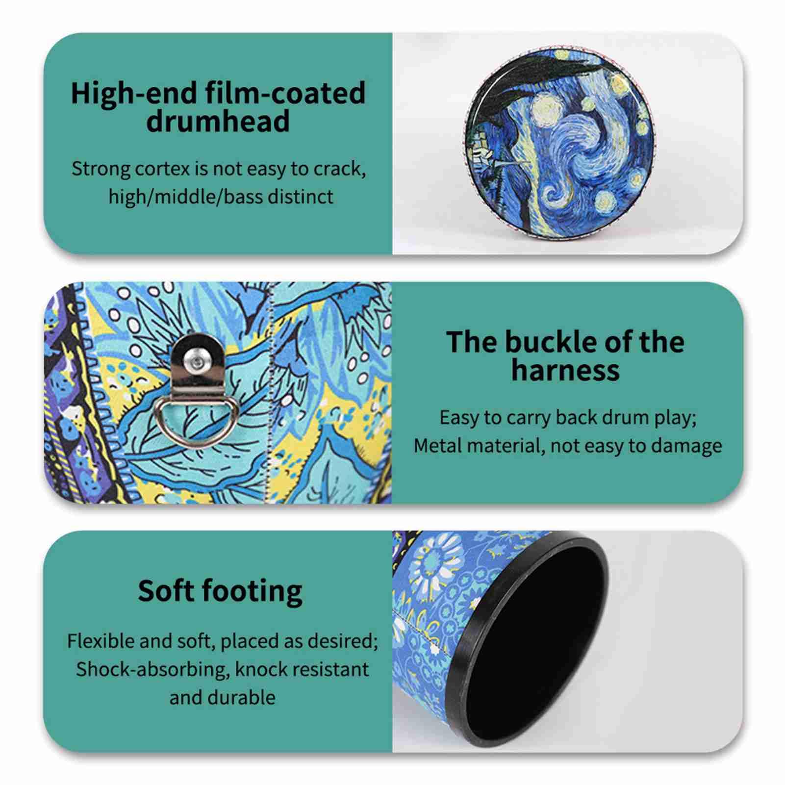 Tambor Djembe de 8 pulgadas ultraligero de fibra de carbono y PVC, con correa ajustable, ideal para principiantes adultos y niños, tambor de mano africano versátil y resistente