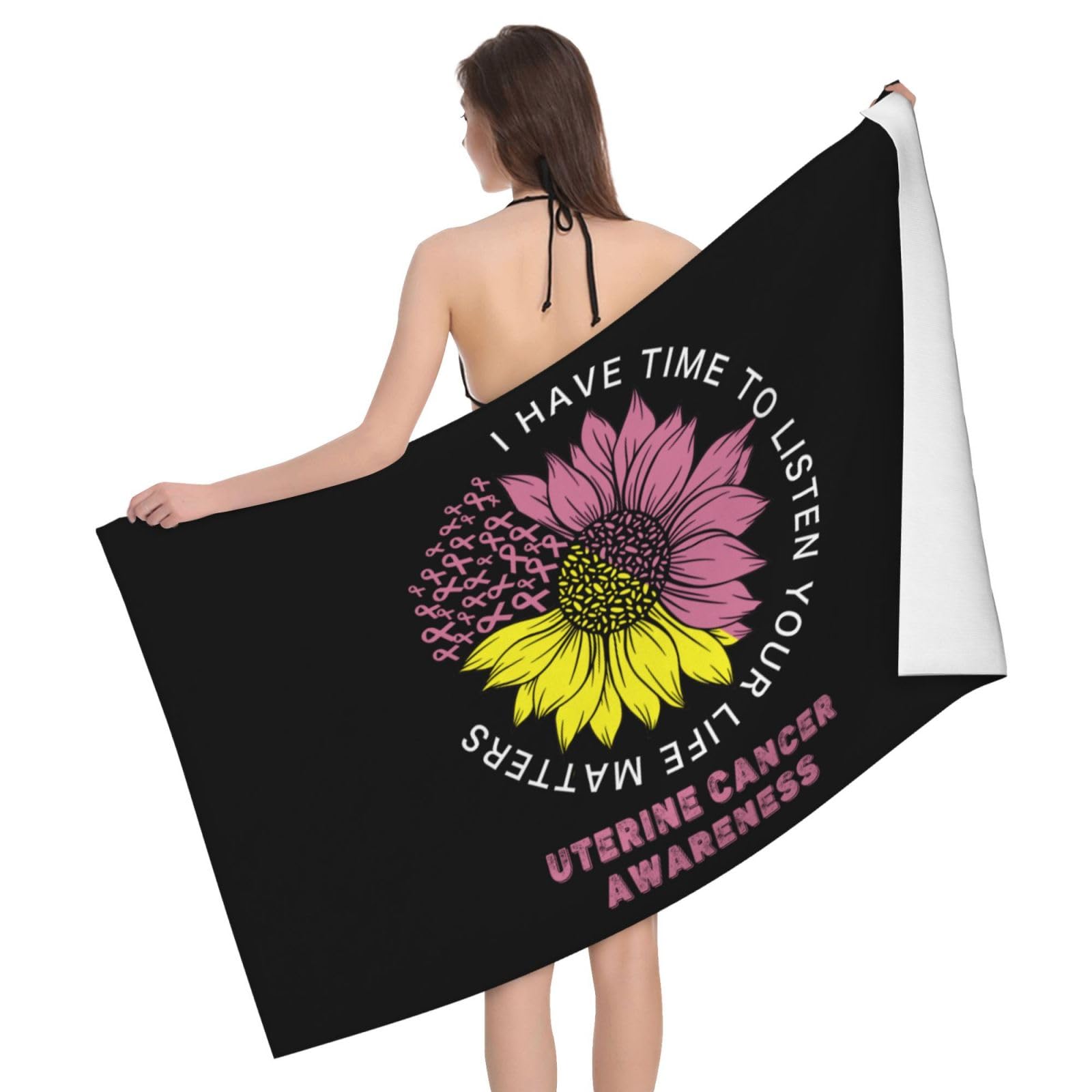 HLBSDM Microfiber I Have Time to Listen Your Life Matters Uterine Cancer Awareness Beach Towel Quick Dry Soft Sand Free Beach Towels for Pool Swim Beach Lightweight Thin Towels