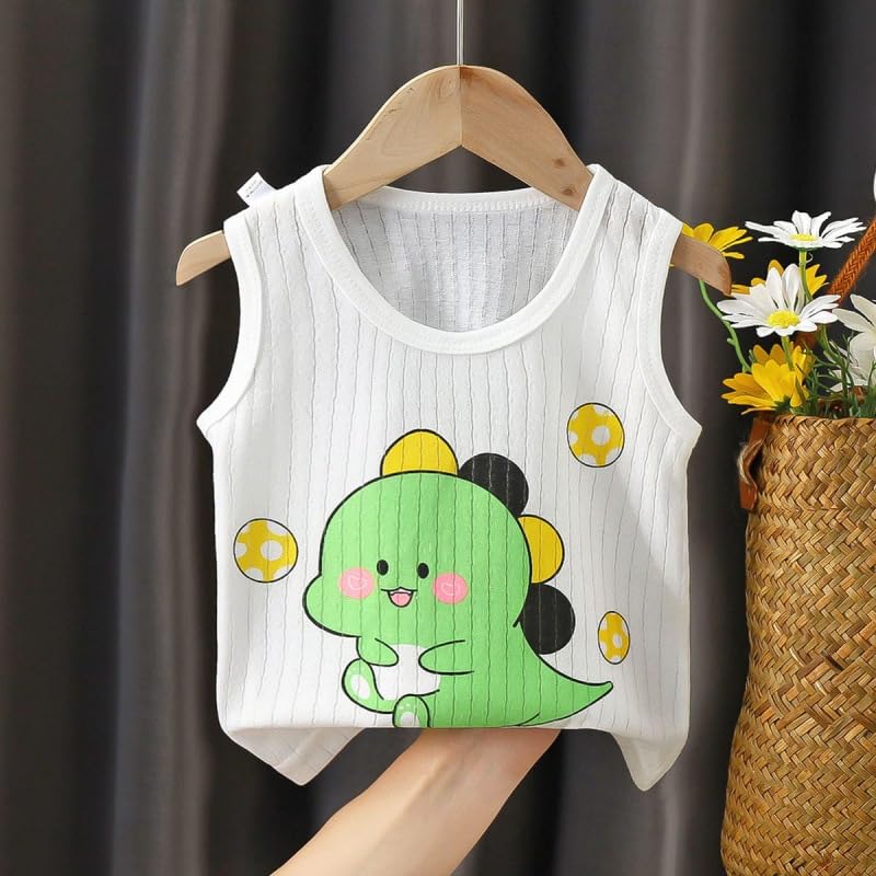 Neska Moda Baby Boys 3 to 6 Months Printed Vest baniyan Cotton Sleeveless T-Shirt for Kids Sando ganji Tank-Tops -Pack of 1 (White,Green)-KV59 1