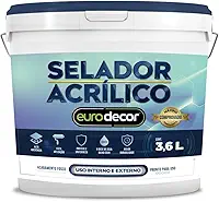 Selador Acrílico Branco 3,6 Litros Eurodecor - Alto Rendimento Até 4,3 m²/L - Uniformiza a Absorção em Fachadas, Paredes e Tetos - Secagem 24h, Fácil Aplicação com Rolo