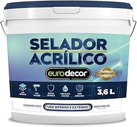Selador Acrílico Branco EuroDecor -/Alto Rendimento 4,3 m²/L - Uniformiza a Absorção em Fachadas, Paredes e Tetos - Secagem 24h, Fácil Aplicação com Rolo
