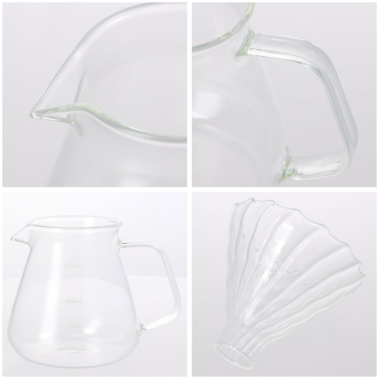 Cafetière Pour-Over en Verre 600ml - Manuelle avec Filtre et Couvercle - Infusée à la Main - Verseuse Transparente