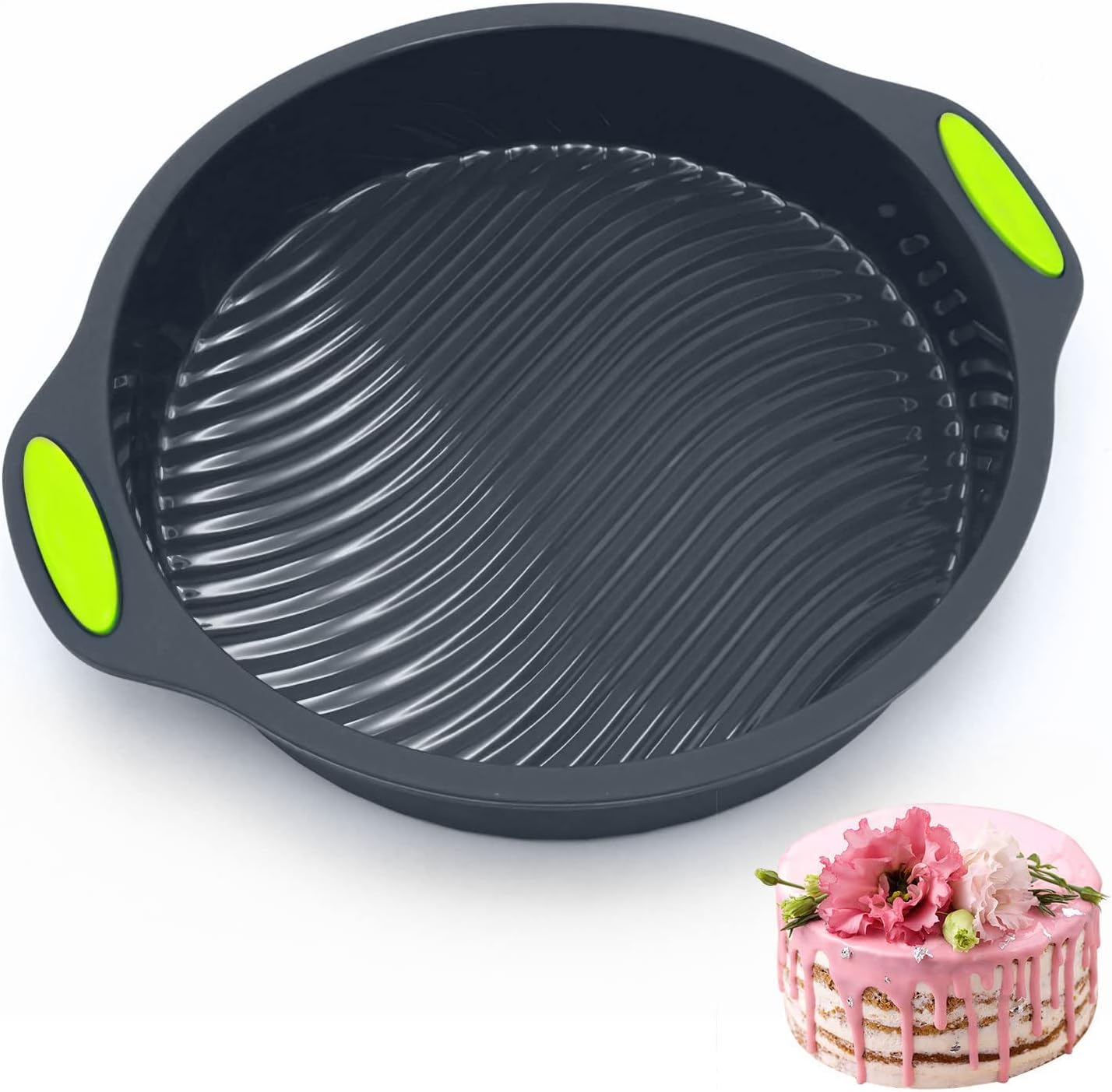 Excefore Silicone Baking Cake Mould, 9 Inch Non-Stick Cake Tin, Round Cake Pan Silicone Pan, Silicone Cake Moulds for Layer Cake Cheesecake Pies Pizza Birthday Party DIY