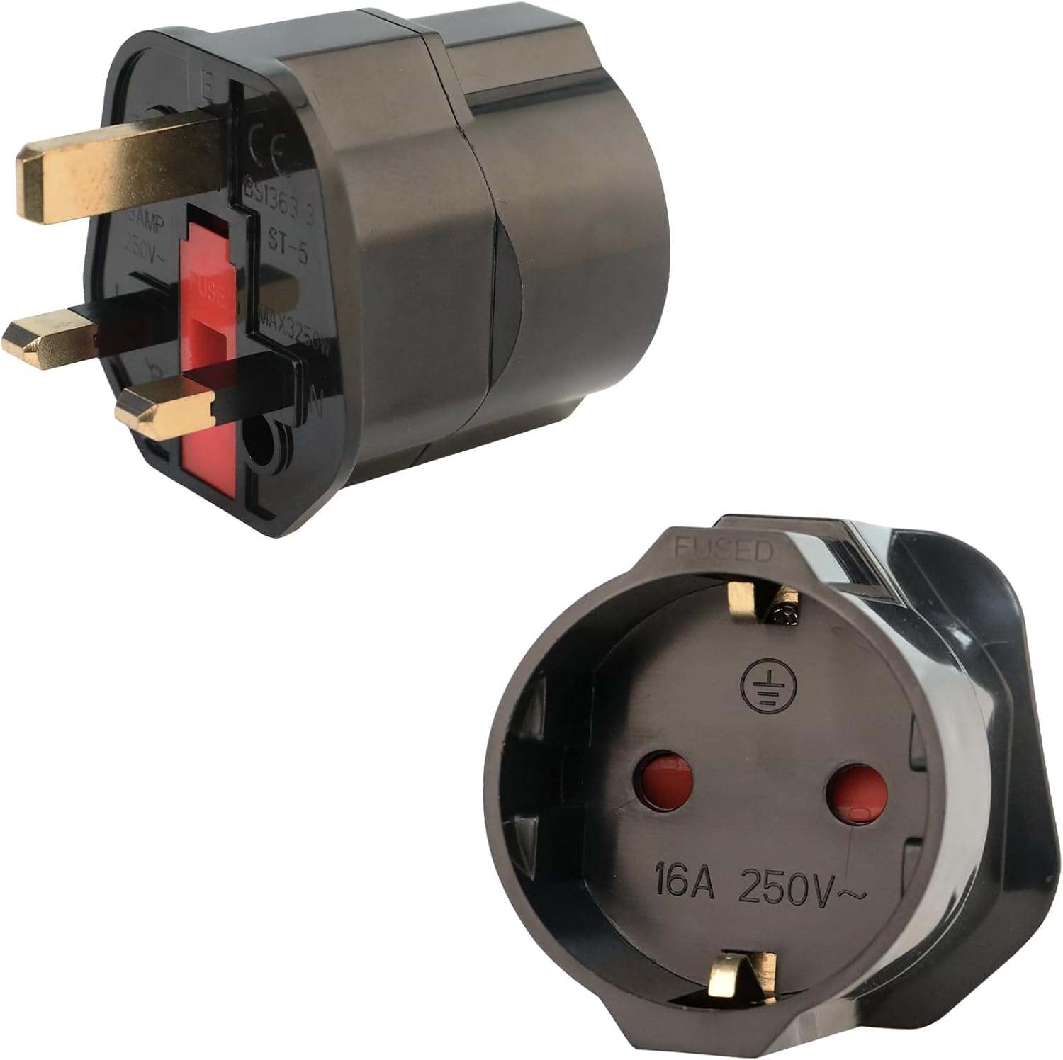 Pack of 2 Travel Adapters UK Adapter England Germany Plug Socket Adapter England UK Adapter Travel Adapter Type G Suitable for England for EU to England/Scotland/Ireland/Dubai/Maldives Black