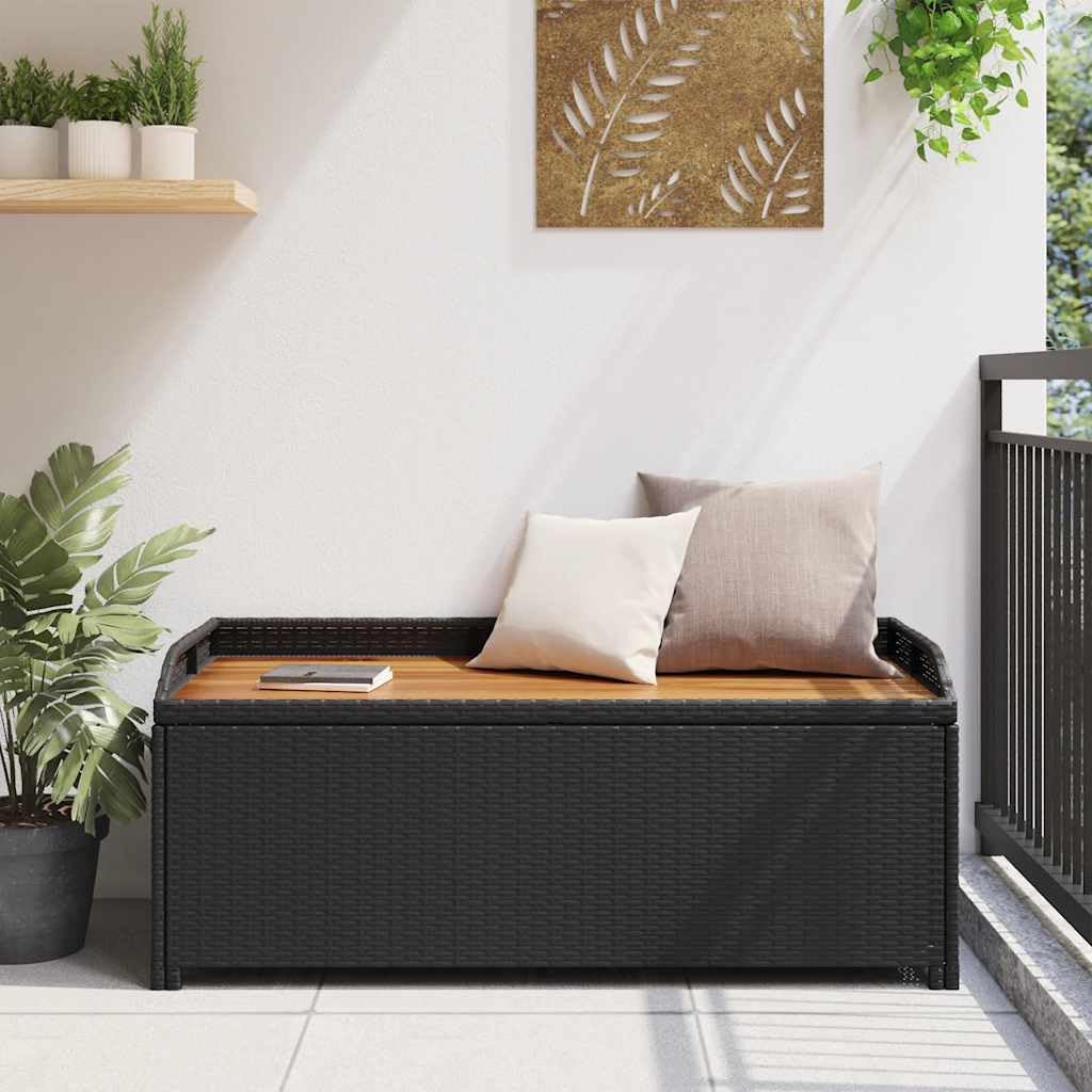 Panca da giardino con vano portaoggetti, 120 cm, in polyrattan e legno di acacia, resistente alle intemperie, robusta, salvaspazio, per esterni, balcone, terrazza, veranda