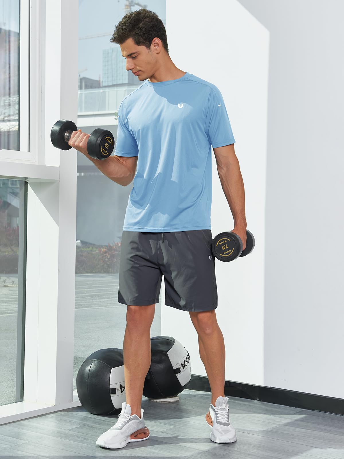 NORTHYARD Camisetas Deportivas para Hombre, de Secado rápido, para Entrenamiento, de Manga Corta, para Deportes, Gimnasio, Ropa Deportiva, Celeste, Large