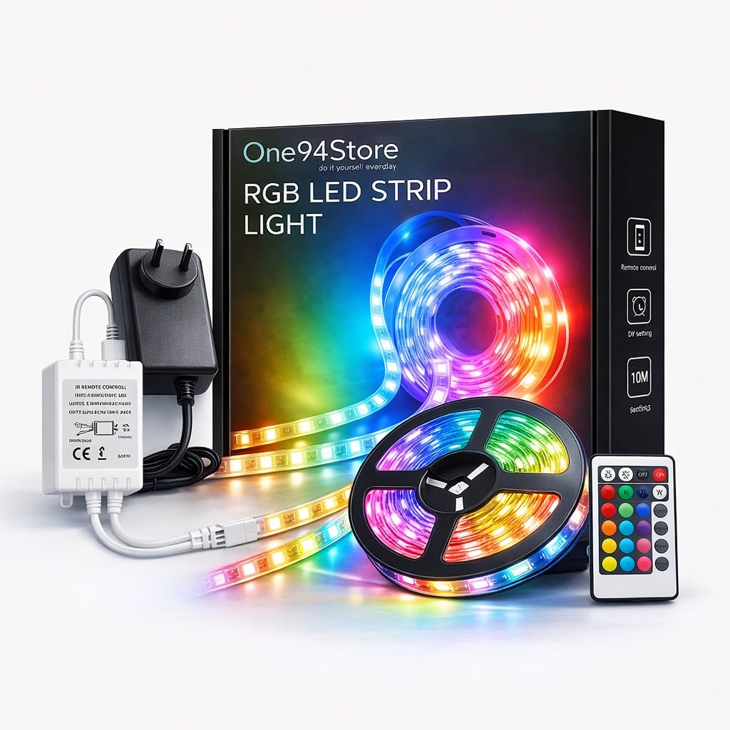 One94Store 5 Meter RGB LED Strip Lights with Adapter | 300 LEDs Multicolor Strip Light with 16 Mode Remote Controller | LED Lights for Indoor Outdoor Wall Decor, Home, Shop, Party & Festival