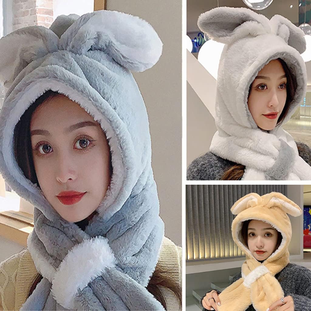 Scarf,Sweet Cartoon Fashion Cute Ear Hat Cute Winter Gift Cold-proof Hoodies Scarf Cute Winter Thick Plush Scarf Scarf(Yellow)
