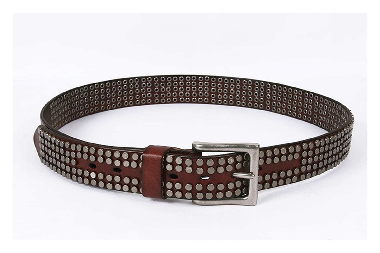 Ceinture Homme, Parker à Cinq Rangs Petite Courroie de rivette Hommes et Femmes Peuvent être la Ceinture de Boucle de Boucle en Cuir Blanc (Color : White, Size : 105CM)