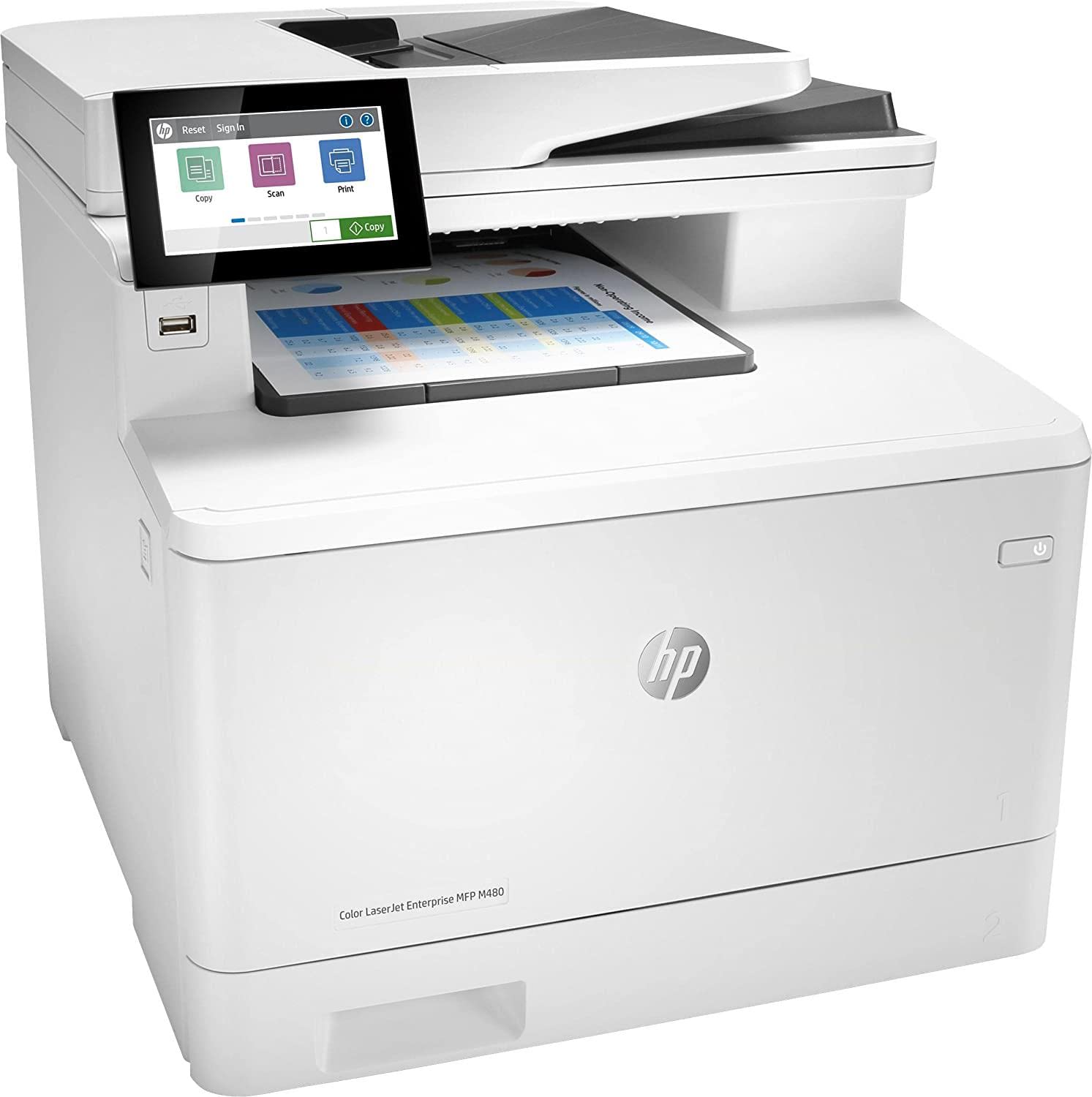 HP Color LaserJet Enterprise M480f 3QA55A, Stampante Multifunzione A4, Stampa Fronte e Retro Automatico a colori, 27 ppm, Copia, Scansiona, Fax, ADF, Ethernet, USB, HP Smart, Schermo Touch LDC, Bianca