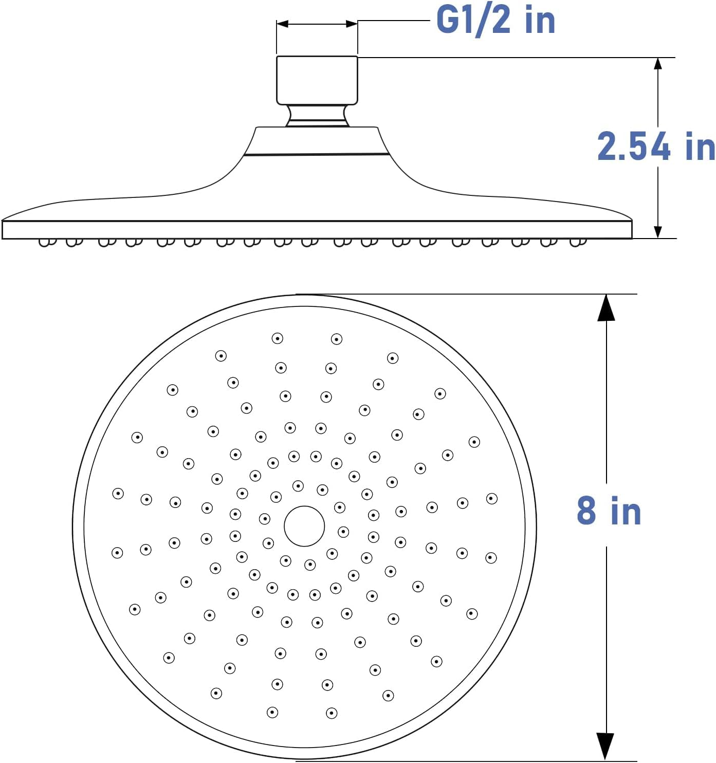 Soffione Doccia Rotondo 200mm Effetto Pioggia Acciaio Inox 304 Soffione Cromato