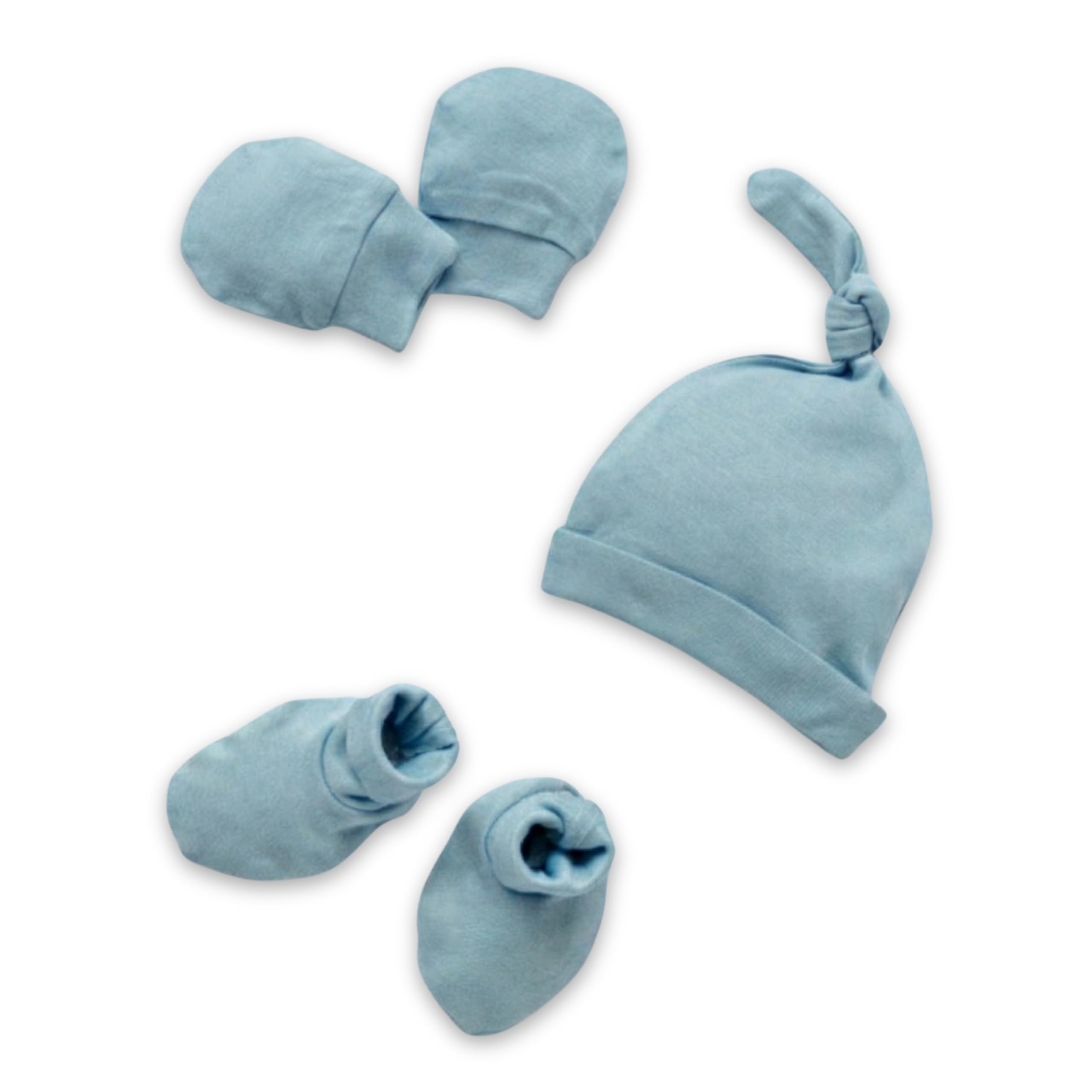 Premium Bamboo Muslin Baby Set - Ultra-Soft Newborn Essentials Including Cap, Mittens, and Socks for Ultimate Comfort and Breathability | 0-3 months | Blue-image-42