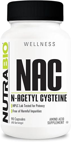 NutraBio Suplemento de N-acetil cisteína (NAC) - 90 cápsulas, 600 mg cada una - Potente antioxidante - Apoyo inmunológico - Aumenta el glutatión